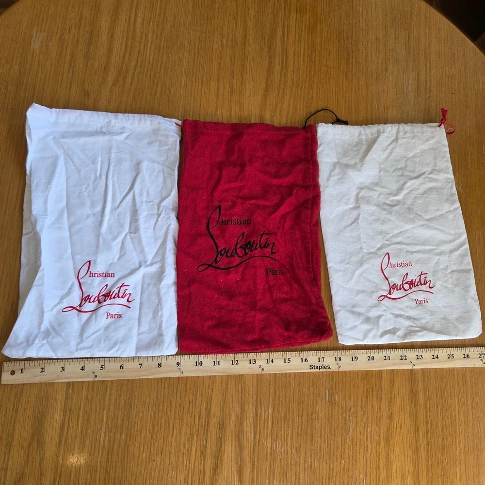 Christian Louboutin Dust Bag Set of 3 Red and White Shoe Storage Pouches